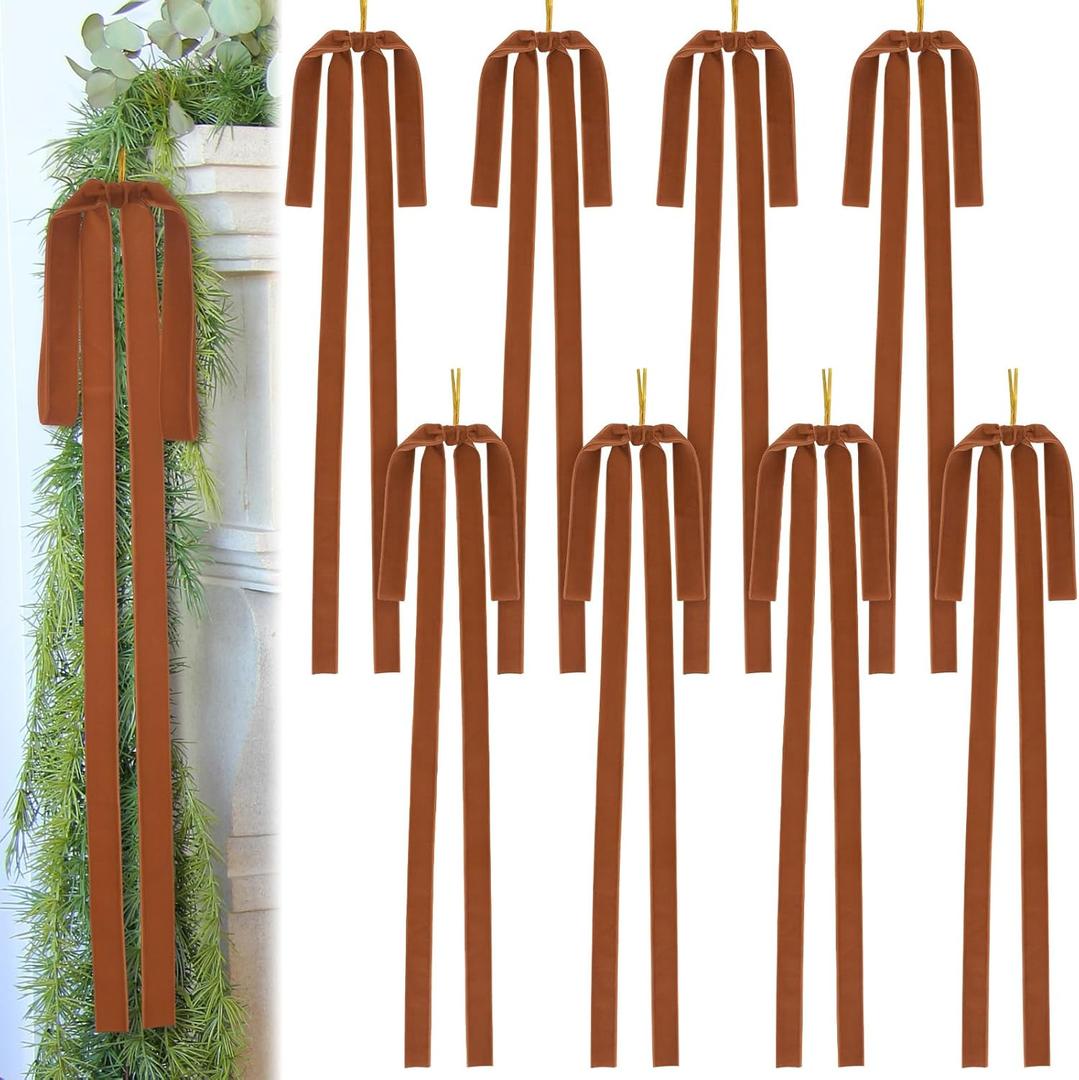 Large Velvet Christmas Bow 23.6x15.7 Inch Vintage Christmas Tree Topper Bows Christmas Staircase Wreath Bows for Xmas Fireplace Decoration (8, Light Brown)