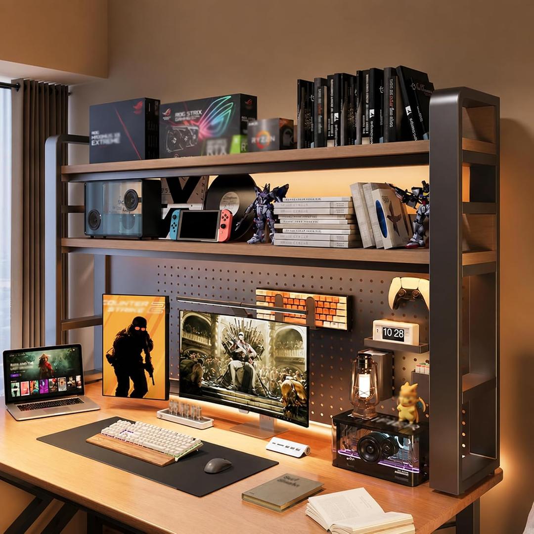 3 Tier Desktop Shelf with Pegboard, Heavy Duty Desk Organizer, 37.4"Lx9.8"Wx36.6"H
