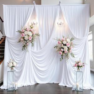 50ft×15ft White Backdrop Curtain for Wedding Parties, 10 Panels Wrinkle Free 15 FT Long Polyester Photo Backdrop Drapes Back Drop Cloth for Birthday Photography Background, W5' X H15'