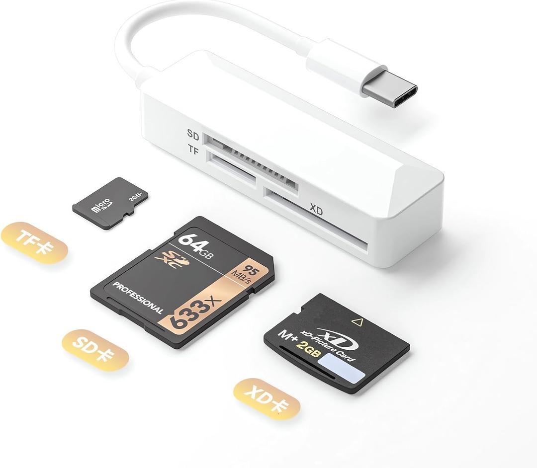[Apple MFi Certified] SD Card Reader for iPhone,Lightning Memory SD Card Reader Adapter High-Speed XD Picture Card Camera Adapter (White-USBC 3in1)