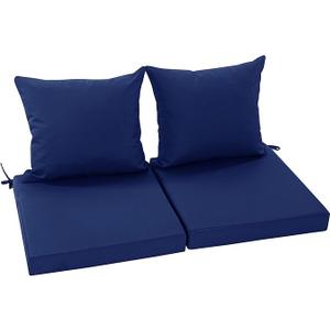 Patio Chair Cushion Set with Removable Cover, Waterproof Backrest and Seat Cushion Set Replacement for Outdoor Furniture, 19 x 19 Inch, Navy, Set of 2
