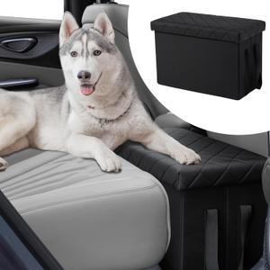 Dog Car Seat Extender with Storage, Dog Seat Extender with Storage for Large & Small Dog,Car Back & Front Seat Extender for Dogs up to 200lbs, Car Seat Gap Filler Black