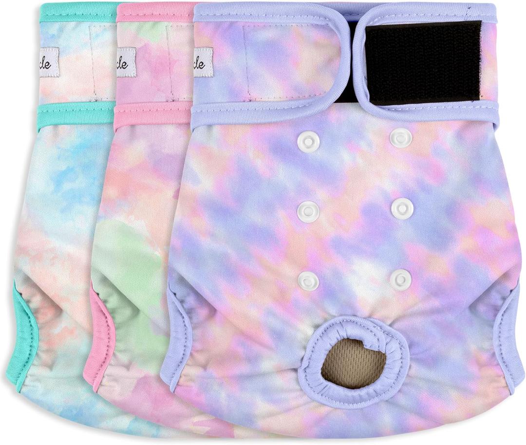 3 Pack Female Dog Diapers - Reusable Diapers for Doggie in Heat - Highly Absorbent Dog Diapers Female for Pet Incontinence with Adjustable Snaps (Tie Dye, XL) (X-Large(17.5"-27"Waist))