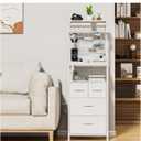 YGYQZ 53'' Tall Nightstand with Charging Station, Bedside Table with LED Lights, End Table with 4 Drawers and Storage Shelves, Night Stand with Pegboard for Bedroom, White