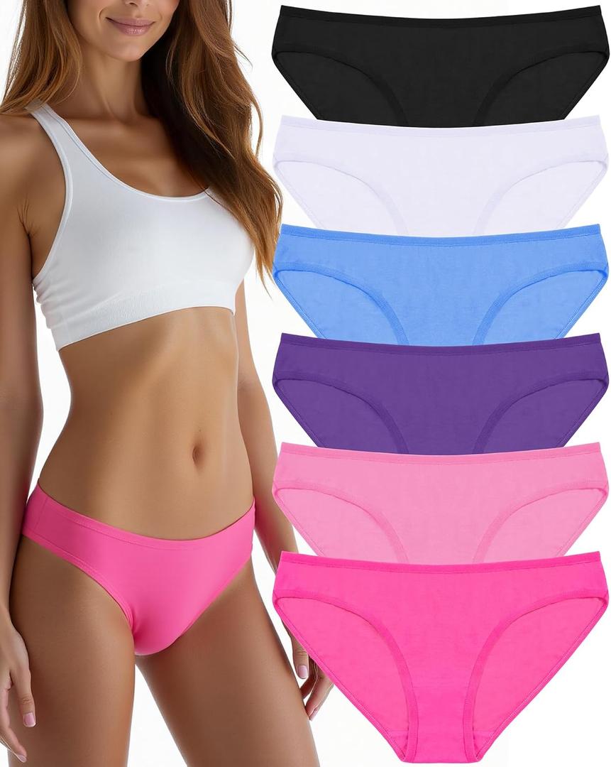ANZERMIX Women's Breathable Cotton Bikini Panties Pack of 6, M
