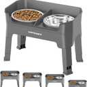 URPOWER 3-in-1 Elevated Dog Bowls - Mess Proof Double Deck 4 Height Adjustable Raised Stand with 2 Stainless Steel Food Bowls & Licking Plate for Small, Medium & Large Dogs (Gray)
