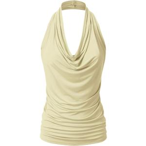 Women's Casual Halter Neck Draped Front Sexy Open Back Tank Top (S-3XL) (XL, Ett006_cream)