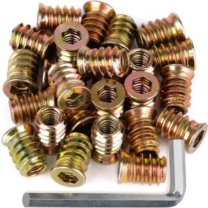 80Pcs Anwenk 1/4"-20 x 15mm Furniture Screw in Nut Threaded Wood Inserts Bolt Fastener Connector Hex Socket Drive for Wood Furniture Assortment (with Hex Spanner)