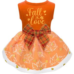 Dog Thanksgiving Outfit Funny Puppy Dog Dress with Bow for Small Medium Dogs Cute Fall Pet Costume for Cats Dogs Thanksgiving Day Halloween, Medium