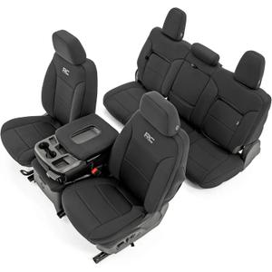 Rough Country Neoprene Seat Covers for Chevy Silverado & GMC Sierra 1500 (2019-2026) w/Rear Seat Storage & Cup Holder - Waterproof & UV Resistant, Foam Padded, Front & Rear Row Cover Set