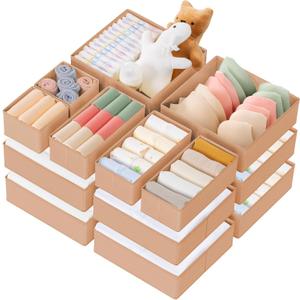 Criusia Drawer Organizer Clothes, 21 Pack Dresser Organizer for Baby Clothes, Underwear, Sock - Foldable Closet Organization and Storage Dividers Bins for Nursery, Bedroom (Brown)