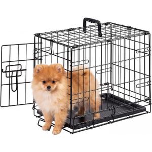 Sweetcrispy 18 Inch Dog Crate, Small Dog Cage, Foldable Puppy Pet Kennel | Single Door, Metal Kennel, Secure Lock, Removable Tray, Indoor Outdoor Training Travel