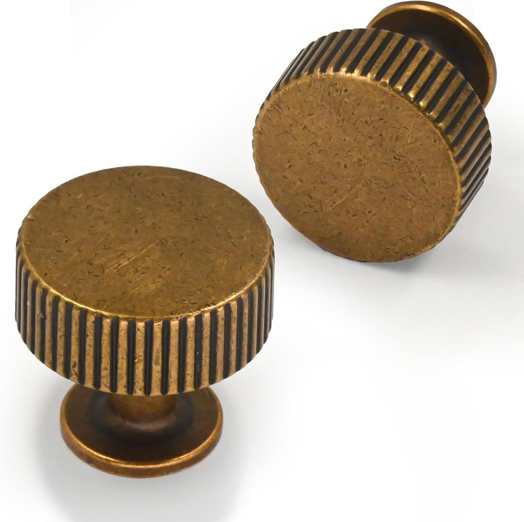 10 Pack Antique Brass Cabinet Knobs 1-1/10 Inch(28mm) Single Hole Cabinet Pulls Round Kitchen Cabinet Knobs Drawer Knobs