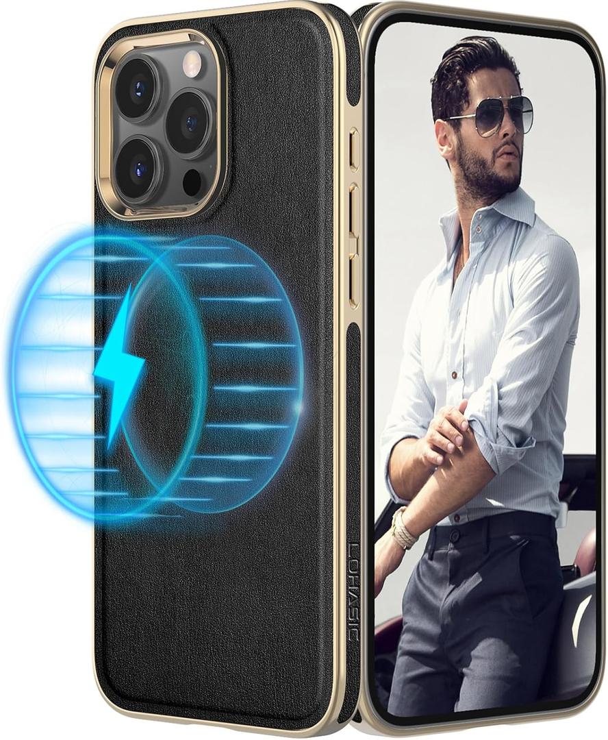 LOHASIC for iPhone 16 Pro Leather Case Compatible with MagSafe, Luxury Soft Magnetic Slim Designer Cover iPhone 16 Pro Phone Case Cover for Men Women, Black