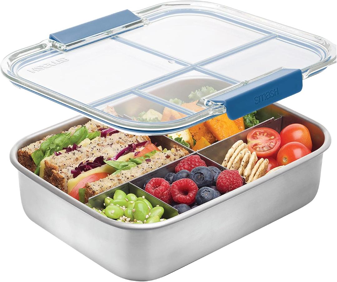Smash Stainless Steel Bento Lunch Box, 5 Compartments, Blue, 47.3 fl oz