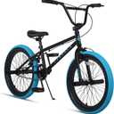 Freestyle BMX Bike, 18 20 Inch Kids Bicycle for 5-13 Years Old Kids and Beginner Level Rider, Multiple Colors (Black with Blue Tires)