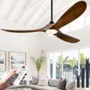 ABZ 52 Inch Ceiling Fans with Lights and Remote Control, Outdoor Ceiling Fan with Light 3 Blades Propeller Solid Wood Ceiling Fan for Indoor Bedroom Living Room, Walnut Wood