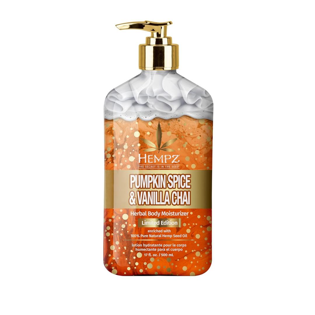 Limited Edition Pumpkin Spice & Vanilla Chai Herbal Moisturizing Body Lotion (17 oz)  Fall Scented for Women or Men with Dry or Sensitive Skin - Hydrating Moisturizer for Daily Radiance