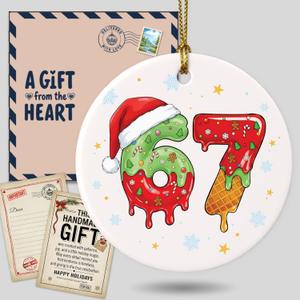 67 Funny Christmas Ornament - 67 Meme Six Seven Sponge Cake Ornament with Teen Slang Words, Rizz Skibidi Gen Z Slang Acrylic Xmas Decor, Viral Gift for Teens 2026