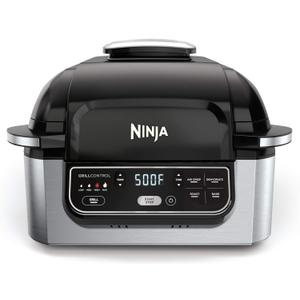 Ninja | Indoor Grill | Foodi | 5-in-1 (Grill, Air Fry, Roast, Bake, and Dehydrate | Fits up to 3lb Roast | Smoke Control System and Dishwasher Safe Parts| Black/Grey | AG301