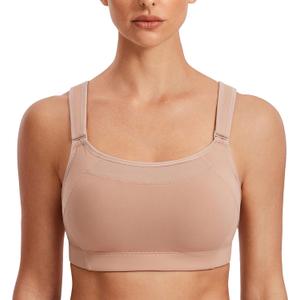 SYROKAN Front Adjustable Sports Bras for Women High Impact Wirefree Comfort No Bounce Support Workout Running Bra (36B, Dark Beige)
