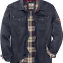 Legendary Whitetails Mens Flannel Lined Shirt Jacket Waxed Cotton Water Resistant Shacket (Large, Navy)