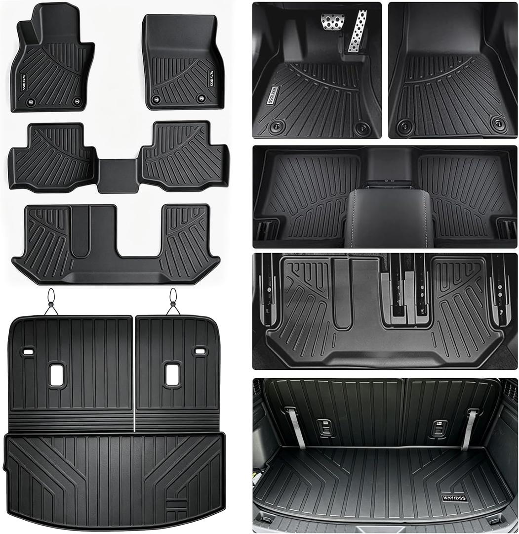All Weather Floor mat for 2026 2025 2024 Mazda CX-90 8 Seats (Fit PHEV/MHEV) TPE Rubber Liners CX90 Odorless Anti-Slip Car Floor Liners-1st & 2nd & 3rd Row & Cargo Mat Covering The Backrest Full Set