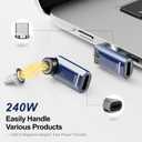240W USB C Magnetic Adapter, 360 Rotation Type C Connector, PD Fast Charging for MacBook Pro Air, iPhone 16/15, iPad, Switch, Steam Deck & All Type-C Devices (1 Pack, Gray)