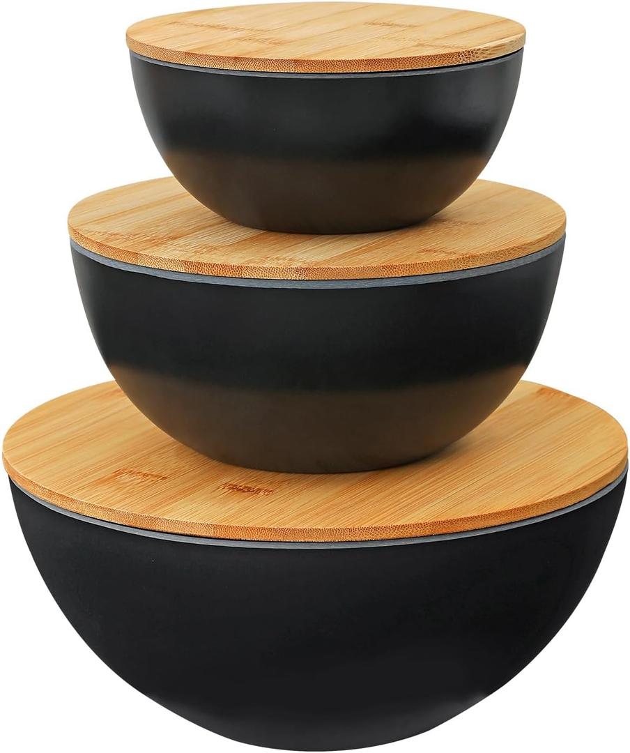 Eco-Friendly Bamboo Fiber Meal Prep Bowl Set with Lids (3 Pack), Sustainable Mixing & Serving Bowls for Kitchen, Food Storage, Picnic & Fitness (5.7" x 7.6" x 9.8") Non-heatable