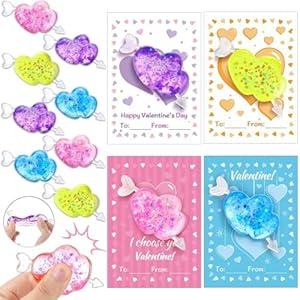 24 Pack Valentines Squishes Heart Stress Balls with Cards Bulk, Cute Valentines Day Classroom Gifts for Kids Class Exchange Rewards Prizes Party Favor Supplies, School Stress Relief Squeeze Toys