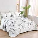 King Quilt Set, 3 Pieces Grey Boho Bedspreads, Fall Flower Bedding