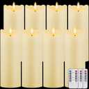 8 Pcs Ivory Flameless Candles Melted Top LED Candles with Remote Timer, Pillar Flameless Candle Bulk Flickering Battery Operated Candle for Wedding Festival Outdoor Home Decor D 3'' H 6.5''