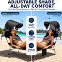 Adjustable Folding Camping Lounge Chair with Canopy, Portable Reclining Camping Cot with Pillow, Fan & Side Pocket, Foldable Outdoor Chaise Lounge for Beach, Patio, Pool (Black), 
10 x 10 x 10 inches