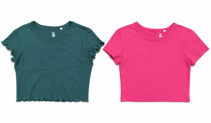 Me to We Essentials Crop Tops for Women Girls, Set of 2, (Plain Pink Size M) (Textured Green Size S)