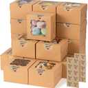 50pcs Brown Cookie Boxes with Window, 4x4x2.5 Inches Small Treat Boxes, Kraft Grease-proof Film Paper Bakery Boxes, Pastry Boxes for Dessert, Strawberries, Cupcake, Gift Giving