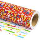 WRAPAHOLIC Reversible Birthday Wrapping Paper - Mini Roll - 17 Inch X 33 Feet - Happy Birthday Lettering on Red Design for Holiday, Party, Baby Shower