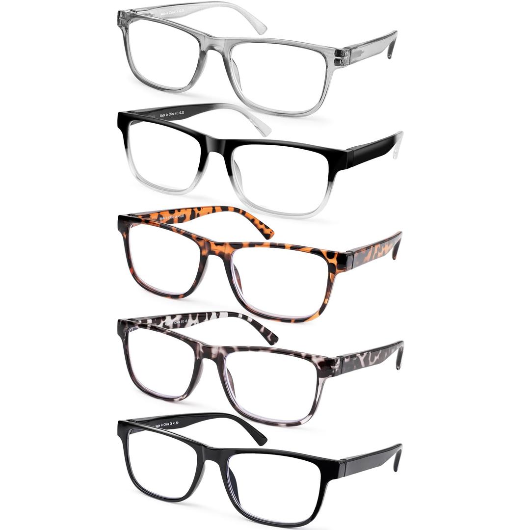 5 Pack Oversized Blue Light Blocking Reading Glasses Men Large Square Wide Readers for Men Big Head/Large Face