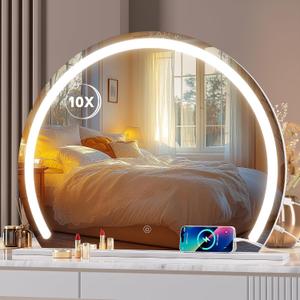 Hasipu Vanity Mirror with Lights, 22.8" x 18.1" LED Makeup Mirror, Lighted Makeup Mirror with Lights, Smart Touch Control 3 Colors Dimmable Mirror 360Rotation USB Port White