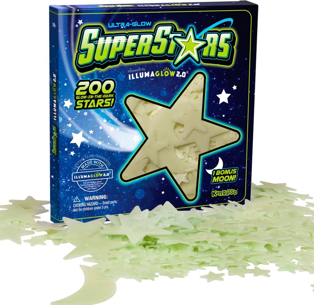 Glow in The Dark Stars - Includes Installation Material and Constellation Guide, 200 Glowstars and Bonus Moon, Only Glow Stars Stickers Powered by Our Trademarked Illumaglow2.0 (Original Color)