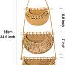 Lawei 3 Tier Hanging Fruit Basket, Wall Hanging Vegetable Fruit Baskets Cotton Woven Storage Baskets for Organizing, BOHO Wall Basket Decor, Over the Door Organizer for Kitchen, Bedroom, Bathroom