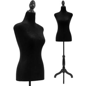 Mannequin Body Dress Form Torso Female Manikin 49.6-63.4 Inch Height Adjustable Wooden Tripod Stand High Density Foam Portable Display Mannequin (Black)