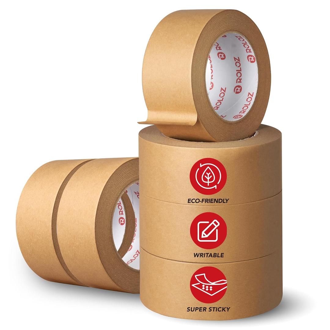 Brown Kraft Paper Packing Tape 6-Pack 2in x 44 yd  Strong Adhesive, Hand-Tearable, Writable Shipping Tape for Boxes  Ideal for Packing, Moving, Storage, Mailing, and Shipping