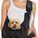 Avont Dog Sling for Small Dog Cats Under 15lbs, Hands-Free Crossbody Pet Carrier with Adjustable Padded Strap Extra Pocket, Safe Soft Pouch Bag for Puppies' Walks Outings -Black