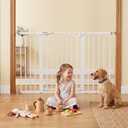 Mumeasy 36" Extra Tall Baby Gate for Doorways, 29.7"-57" Extra Wide Dog Gate for Stairs, Pressure Mounted Auto Close Pet Safety Gate with Easy Walk Thru Door, Large Indoor Child Gate for House, White