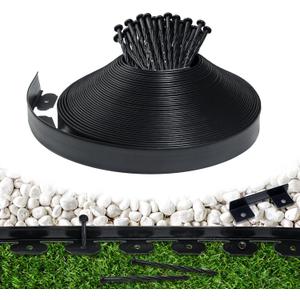Landscape Edging Border 100 FT 2 Inch Tall with 180 Spikes, Plastic Edging for Landscaping, Garden Edging Border, Flower Bed, Paver and Lawn Edging Border, Black