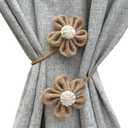 Curtain Tie Backs for Curtain Drapes, Boho Decor Holdback Farmhouse TieBacks for Blackout/Sheer Curtains, Jute Rope with Flower, Natural Decor Shabby Chic Drapery Holder, Pack-2