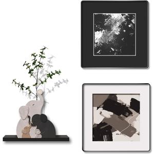 3-piece Bohemian gallery wall decoration set, 2 high-definition crystal porcelain frame abstract prints+wooden elephant sculptures+artificial green plants, soft black border frame, minimalist wall art for living room and bedroom entrances, 15.75"x15.75"