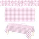 3 Pack Pink and White Checkered Tablecloth, 54 X 108Inch Plastic Red Gingham Table Cloth Waterproof Red Checkered Table Cover for Easter Mother's Day Wedding Birthday Anniversay Baby Bridal Shower