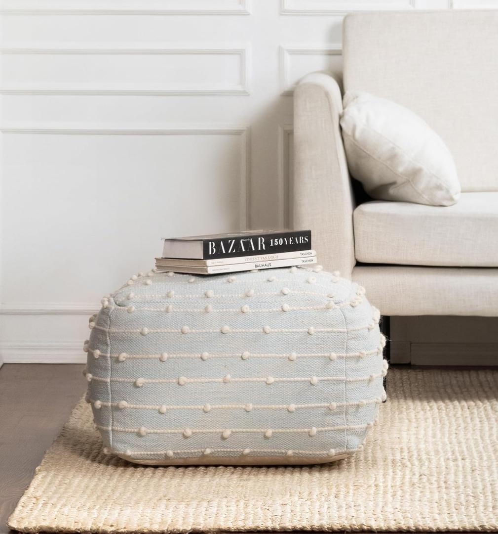 Anji Mountain 100% Handmade & Handcrafted Comfortable Home Dcor Pouf Ottoman Footrest for Living Room, Bedroom, Nursery, Kidsroom, Patio Furniture - (22" x 22" x 16"- Teal,Ivory) (Seaside)