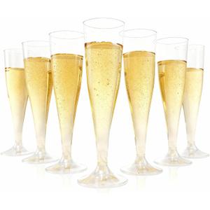 Bestluck 100 Pack Champagne Flutes Plastic, 4.5 oz Clear Plastic Disposable Stemware, Disposable Champagne Flutes for Party, Mimosa Bar, Wedding, Anniversary and Graduation